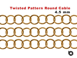 14K Gold Filled Twisted Wire Round Cable Chain, 4.5 mm, (GF-078)
