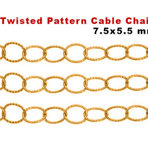 14K Gold Filled Twisted Wire Oval Cable Chain, 7.5x5.5 mm, (GF-087)