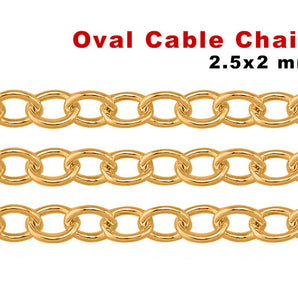 14K Gold Filled Oval Cable Chain, 2.5x2 mm Links, (GF-095)