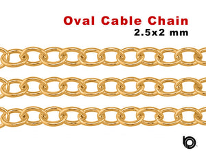 14K Gold Filled Oval Cable Chain, 2.5x2 mm Links, (GF-095)