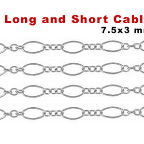 Sterling Silver Long and Short Cable Chain, (SS-002)