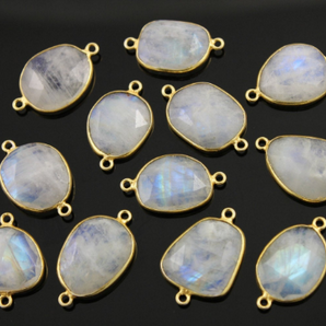 Rainbow Moonstone Faceted Oval Connector in Vermeil,  (RNM/CNT/13x15) - Beadspoint