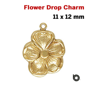 14K Gold Filled, 11.0x12.0mm Flower Drop charm, (GF-813)