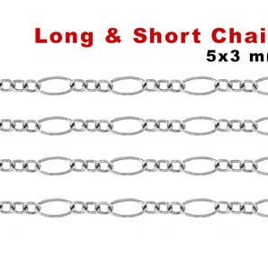 Sterling Silver Long & Short Flat Oval Cable chain, (SS-015)