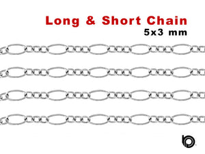 Sterling Silver Long & Short Flat Oval Cable chain, (SS-015)