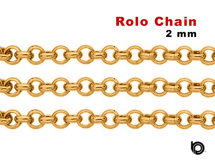 14K Gold Filled Heavy Rolo Chain, 2 mm Rolo chain, (GF-100) – Beadspoint