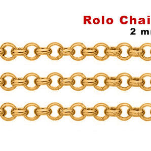 14K Gold Filled Heavy Rolo Chain, 2 mm Rolo chain, (GF-100)