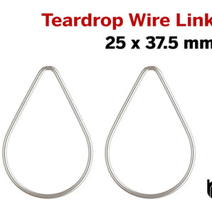 2 Pcs, Sterling Silver Wire Teardrop link, 25 x 37.5 mm, (SS-1026-37.5)