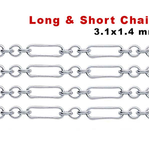 Sterling Silver Long and Short Cable Chain, 3.1x1.4 mm, (SS-172)