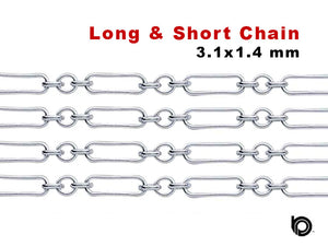 Sterling Silver Long and Short Cable Chain, 3.1x1.4 mm, (SS-172)