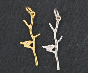 Sterling Silver Artisan Birds on Branch Pendant  (HT-8154) - Beadspoint