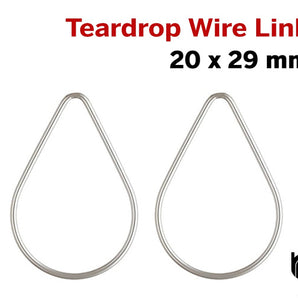 2 Pcs, Sterling Silver Wire Teardrop link, 20 x 29 mm, (SS-1026-29)