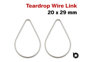 2 Pcs, Sterling Silver Wire Teardrop link, 20 x 29 mm, (SS-1026-29)