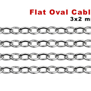 Sterling Silver Flat Oval Cable Chain, 3x2 mm Links, (SS-174)