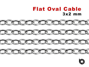 Sterling Silver Flat Oval Cable Chain, 3x2 mm Links, (SS-174)