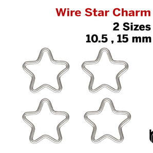 4 Pcs, Sterling Silver Wire Star Charm, Star Jump Ring, CL AT, 2 Sizes, (SS-1025)