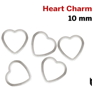 4 Pcs, Sterling Silver Wire Heart Charm, Heart Jump Ring Closed AT, 10 mm, (SS-1022)