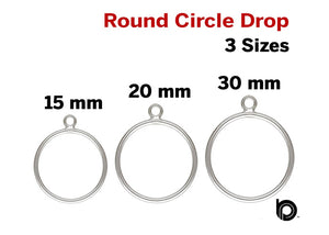 1 Pair, Sterling Silver Round Circle Drop w/Ring, 3 Sizes, (SS-1017)