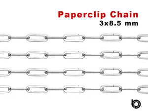 Sterling Silver Heavy Flat Paperclip Cable Chain, 3x8.5 mm, (SS-180)