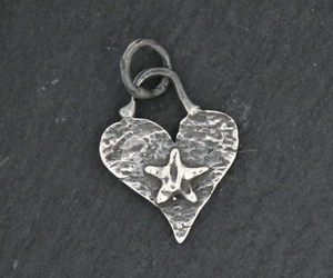 Sterling Silver Artisan Star on Heart Charm, (AF-177) - Beadspoint