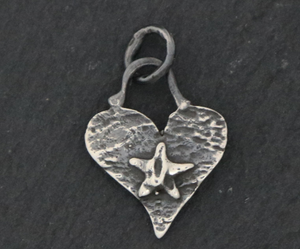 Sterling Silver Artisan Star on Heart Charm, (AF-177) - Beadspoint