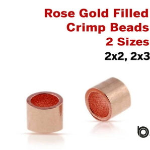 Rose Gold Crimp Beads, 2 Sizes, 2x2 & 2x3 mm, (RG/314)