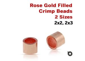 Rose Gold Crimp Beads, 2 Sizes, 2x2 & 2x3 mm, (RG/314)