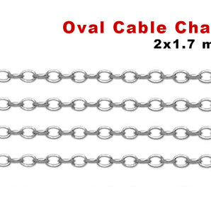 Sterling Silver Fine Oval Cable Chain, 2x1.7 mm, (SS-182)