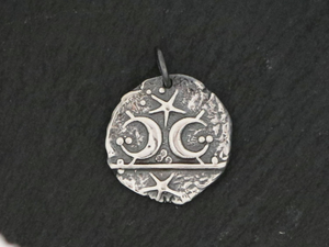 Sterling Silver Medallion Pendant, Star Moon Charm -- (AF-254) - Beadspoint