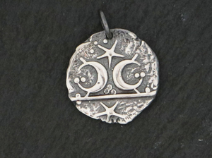 Sterling Silver Medallion Pendant, Star Moon Charm -- (AF-254) - Beadspoint