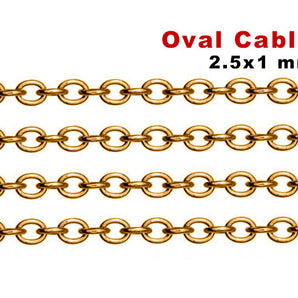 14K Gold Filled Oval Cable Chain, 2.5x1 mm Links, (GF-110)