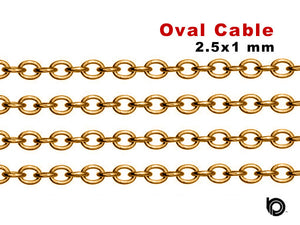 14K Gold Filled Oval Cable Chain, 2.5x1 mm Links, (GF-110)
