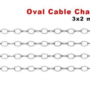 Sterling Silver Oval Cable Chain, 3x2 mm, (SS-184)