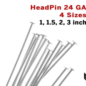 Sterling Silver Head Pin 24 GA, 4 Sizes, (SS/H24)