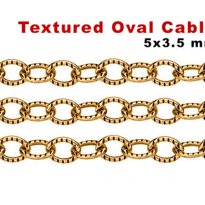 14K Gold Filled Etched Textured Cable Chain, 5x3.5 mm Links, (GF-111)