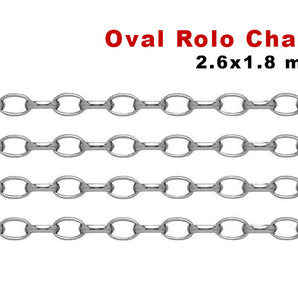 Sterling Silver Oval Rolo Chain, 2.6x1.8 mm, (SS-186)