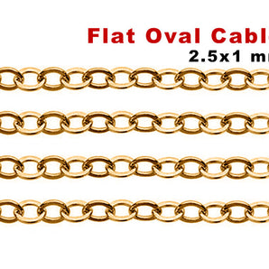 14K Gold Filled Flat Oval Cable Chain, 2.5x1 mm Links, (GF-113)