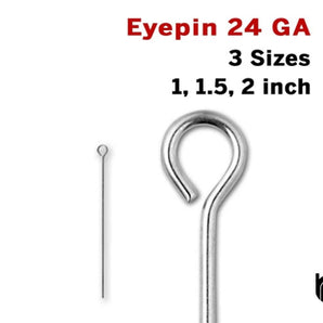 Sterling Silver 24 GA Eye Pin, 3 Sizes, (SS/E24)