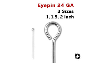 Sterling Silver 24 GA Eye Pin, 3 Sizes, (SS/E24)