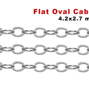 Sterling Silver Flat Oval Cable Chain, 4.2x2.7 mm, ( SS-190)