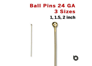 Gold Filled 24 GA Ball Pin,3 Sizes, (GF/B24)
