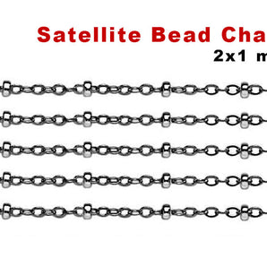 Sterling Silver Satellite Cable Chain with Silver Beads, 2x1 mm, (SS-193)