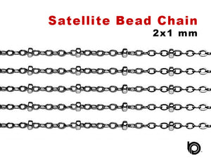 Sterling Silver Satellite Cable Chain with Silver Beads, 2x1 mm, (SS-193)