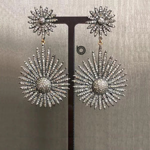 Pave Diamond Starburst Drop Earrings, (DER-145) - Beadspoint