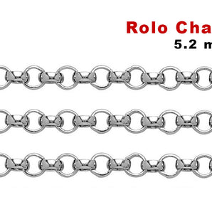 Sterling Silver 5.2 mm Rolo Chain, 5.2 mm, Sturdy Rolo, (SS-232)