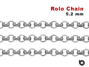 Sterling Silver 5.2 mm Rolo Chain, 5.2 mm, Sturdy Rolo, (SS-232)