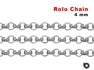 Sterling Silver 4 mm Heavy Rolo Chain, 4 mm Sturdy Rolo, (SS-233)