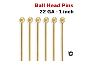 Gold Filled 22 GA Ball Head Pins, 1inch,10 Pieces,(GF/B22)