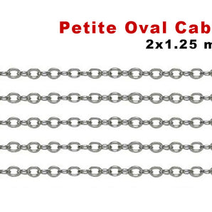 Sterling Silver Petite Oval Cable Chain, 2x1.25 mm, (SS-58)