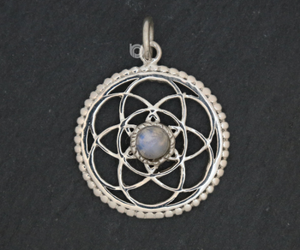 Sterling Silver Circle of Life Charm w/ Rainbow Moonstone, (AF-147) - Beadspoint